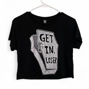 Black Crop Top “Get In, Loser” with Coffin Design